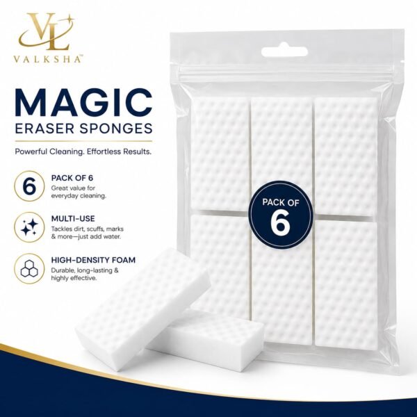 Magic Cleaning Sponge for Multi-Surface Use | Premium Melamine Foam Eraser for Kitchen, Bathroom, Walls, Tiles, Glass, Shoes & Appliances | Removes Stains, Marks Pack of -6